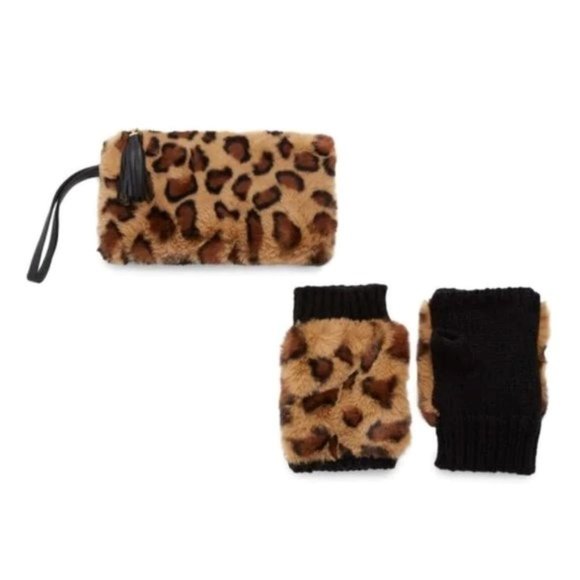 Surell Two Piece Faux Fur Fingerless Mittens and Phone Wristlet Set NIB - Picture 1 of 2